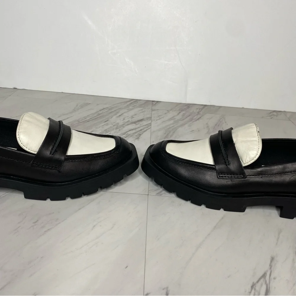 Dolce Vita Elias Black White Leather Square Toe Loafer 6 1/2